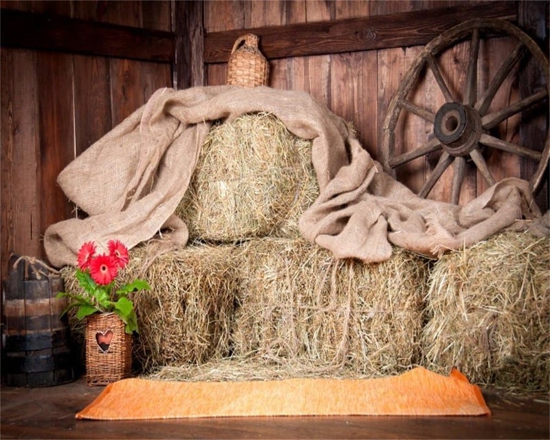AOFOTO 7x5ft Farm Haystack Backdrop Bales of Straw Hay Rustic Barn Photography Background Newborn Baby Infant Kid Artistic Portrait Rural Ranch Stable Photo Shoot Studio Props Vinyl Wallpaper - Image 1